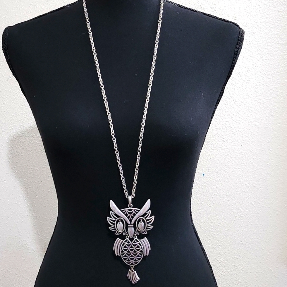 Boho Owl Necklace Vintage Costume